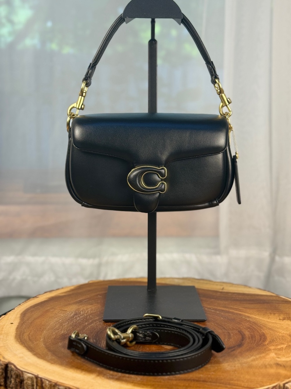 Coach Pillow Tabby Shoulder Bag 18 Black Leather Brass Hardware C3880 Like New - Picture 13 of 16
